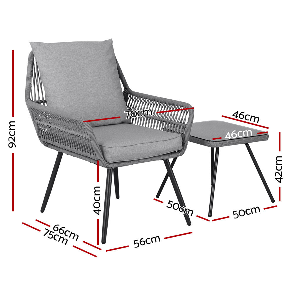 Gardeon Outdoor Furniture 3-Piece Lounge Setting Chairs Table Bistro Set Patio-Furniture > Outdoor-PEROZ Accessories