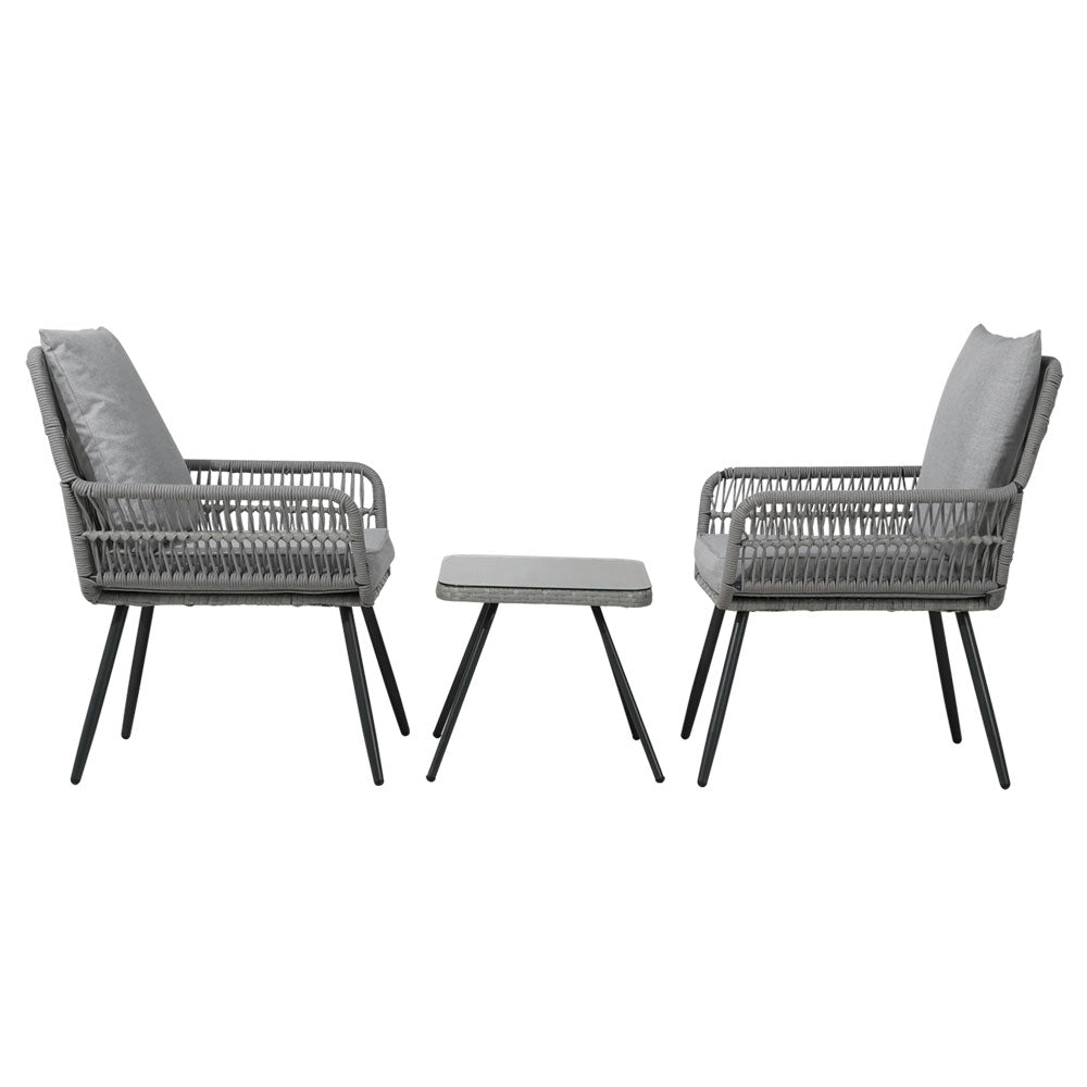 Gardeon Outdoor Furniture 3-Piece Lounge Setting Chairs Table Bistro Set Patio-Furniture > Outdoor-PEROZ Accessories