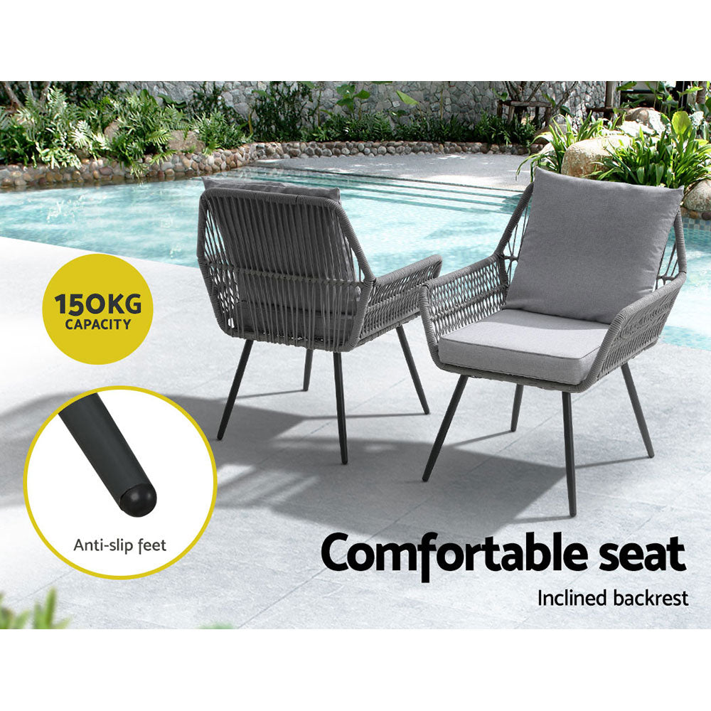 Gardeon Outdoor Furniture 3-Piece Lounge Setting Chairs Table Bistro Set Patio-Furniture > Outdoor-PEROZ Accessories