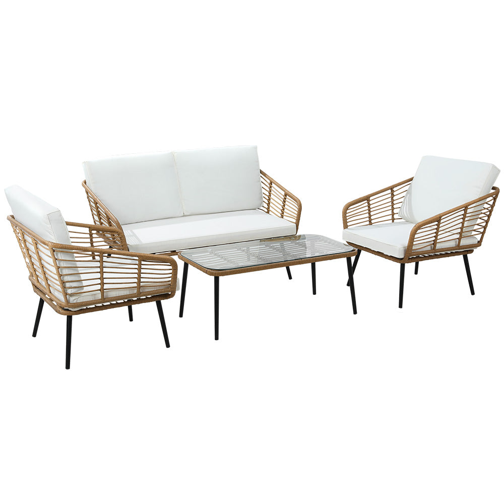 Gardeon Outdoor Furniture Sofa Set 4 Piece Rattan Lounge Set Table Chairs-Furniture > Outdoor-PEROZ Accessories