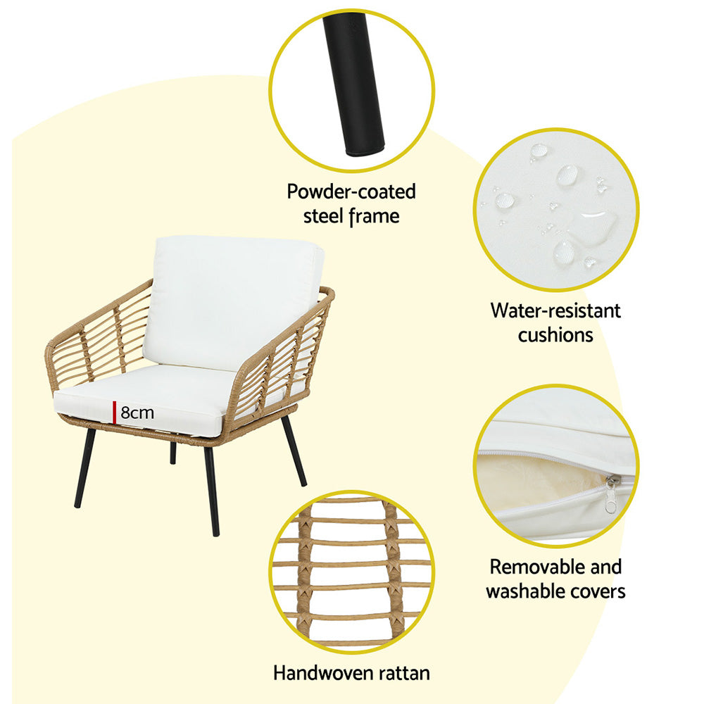 Gardeon Outdoor Furniture Sofa Set 4 Piece Rattan Lounge Set Table Chairs-Furniture > Outdoor-PEROZ Accessories