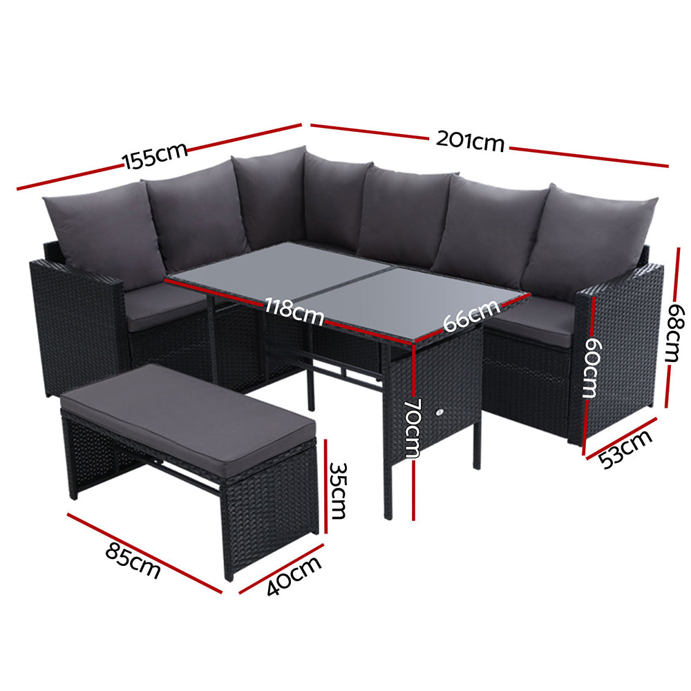 Gardeon Outdoor Furniture Dining Setting Sofa Set Lounge Wicker 8 Seater Black-Furniture > Outdoor-PEROZ Accessories