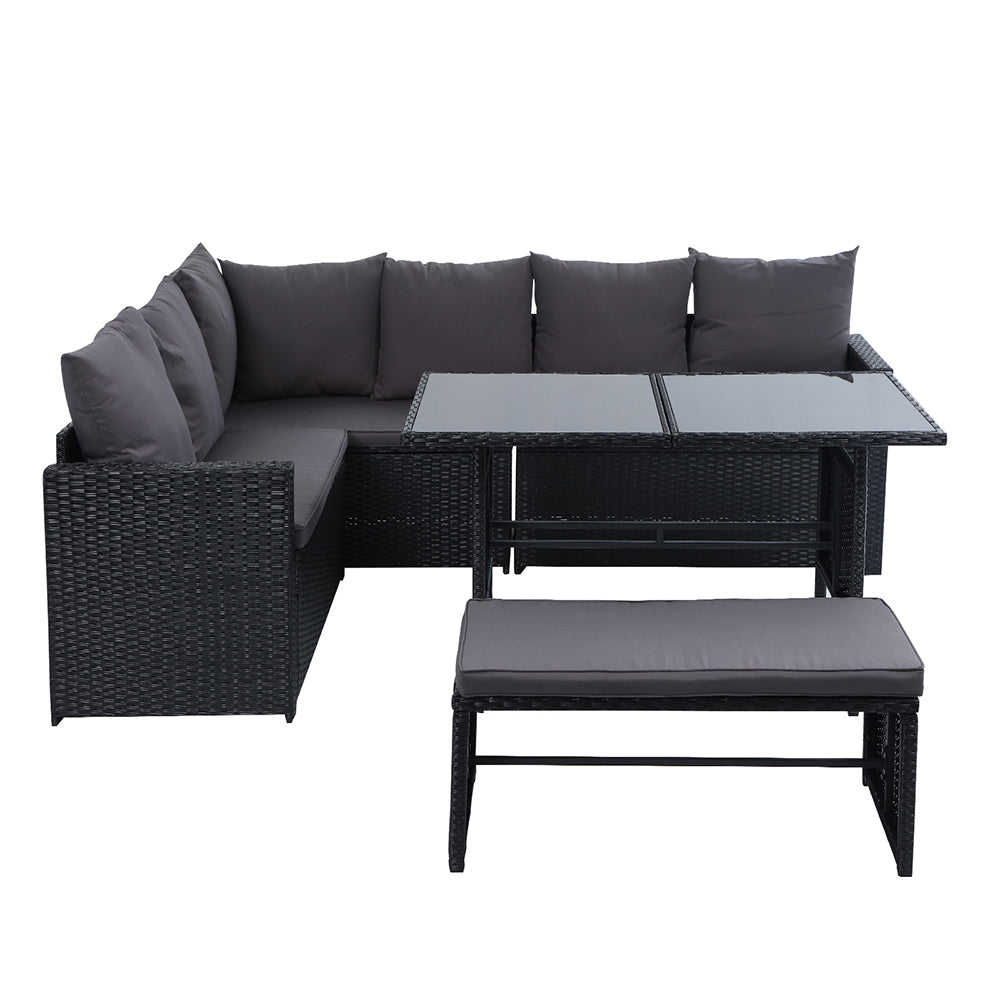 Gardeon Outdoor Furniture Dining Setting Sofa Set Lounge Wicker 8 Seater Black-Furniture > Outdoor-PEROZ Accessories