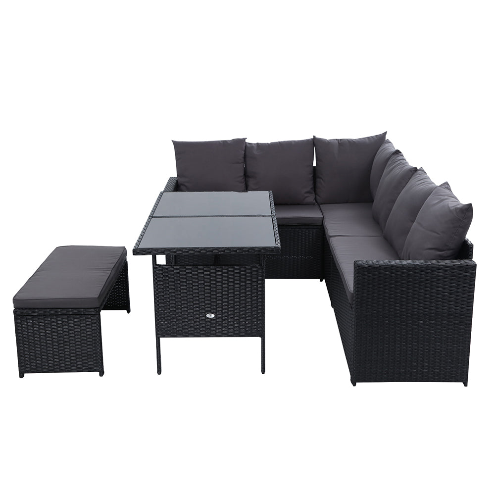 Gardeon Outdoor Furniture Dining Setting Sofa Set Lounge Wicker 8 Seater Black-Furniture > Outdoor-PEROZ Accessories
