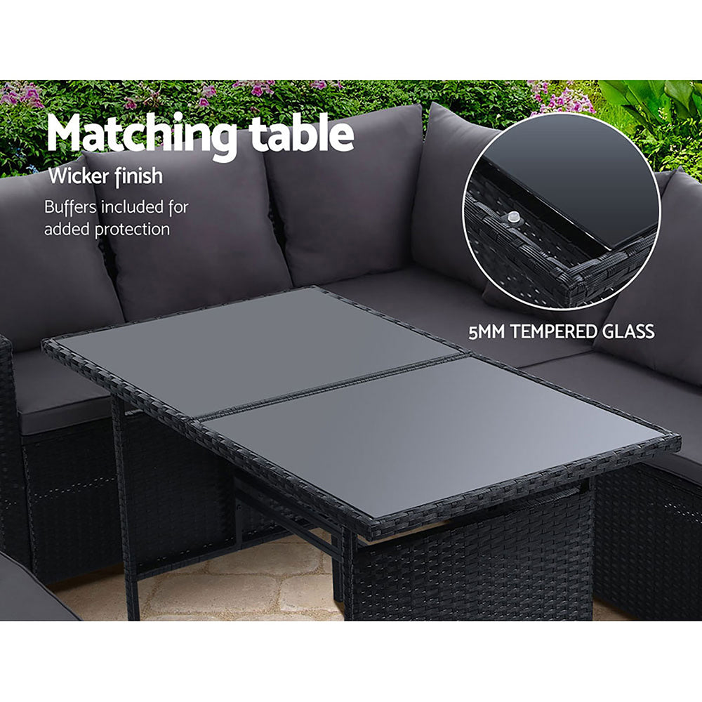 Gardeon Outdoor Furniture Dining Setting Sofa Set Lounge Wicker 8 Seater Black-Furniture > Outdoor-PEROZ Accessories
