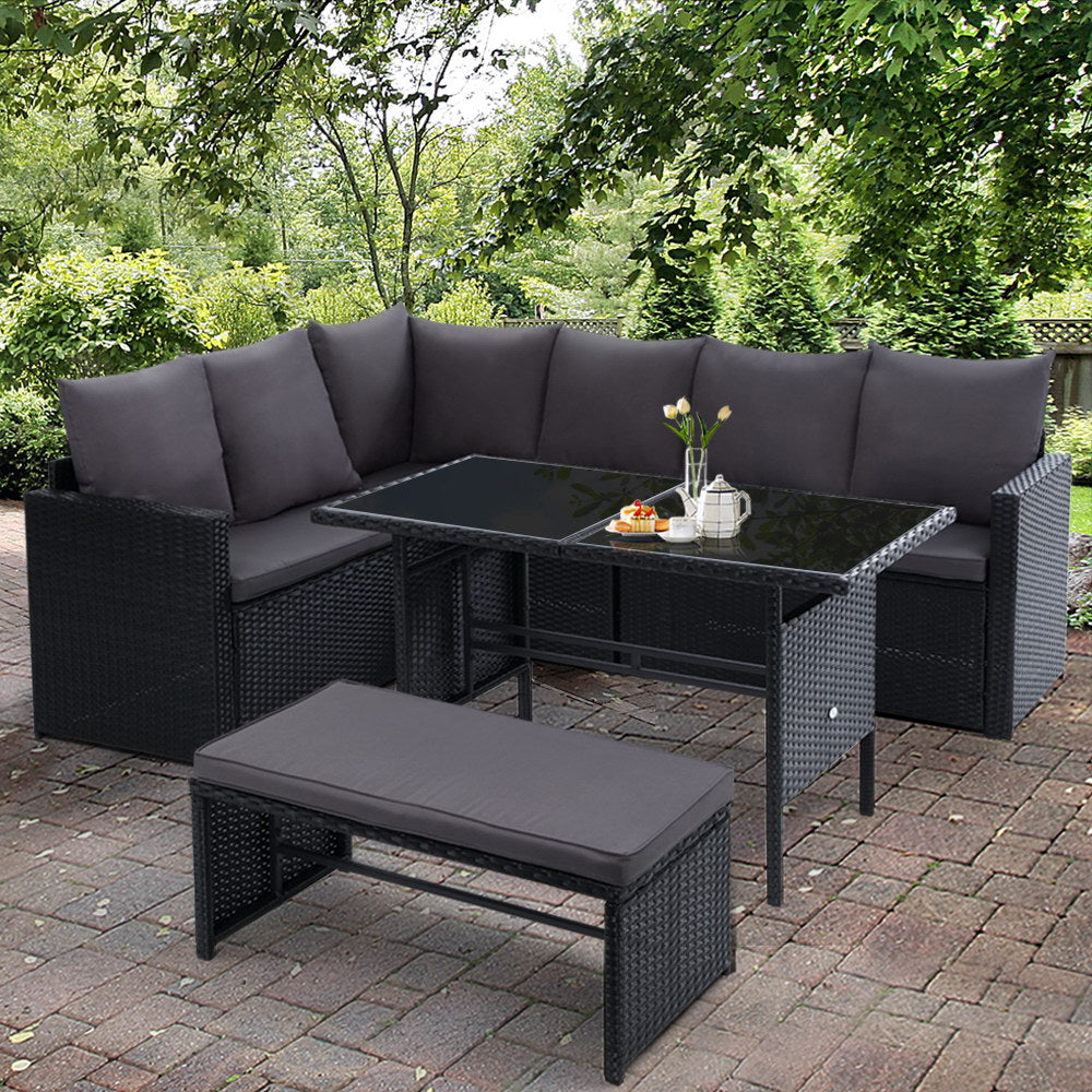 Gardeon Outdoor Furniture Dining Setting Sofa Set Lounge Wicker 8 Seater Black-Furniture > Outdoor-PEROZ Accessories