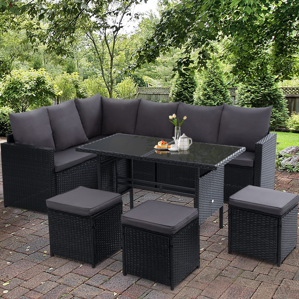 Gardeon Outdoor Furniture Dining Setting Sofa Set Wicker 9 Seater Storage Cover Black-Furniture > Outdoor-PEROZ Accessories