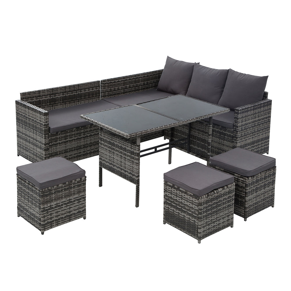 Gardeon Outdoor Furniture Dining Setting Sofa Set Lounge Wicker 9 Seater Mixed Grey-Furniture > Outdoor-PEROZ Accessories