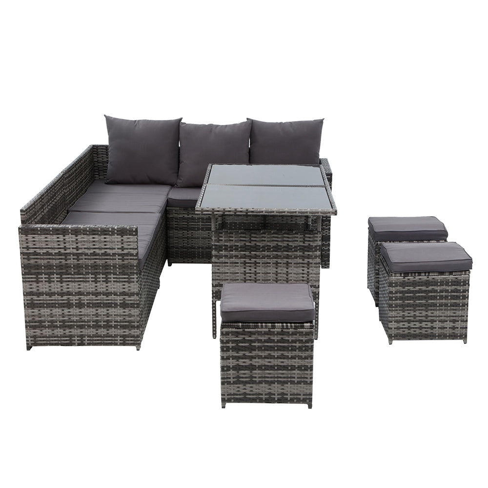 Gardeon Outdoor Furniture Dining Setting Sofa Set Lounge Wicker 9 Seater Mixed Grey-Furniture > Outdoor-PEROZ Accessories