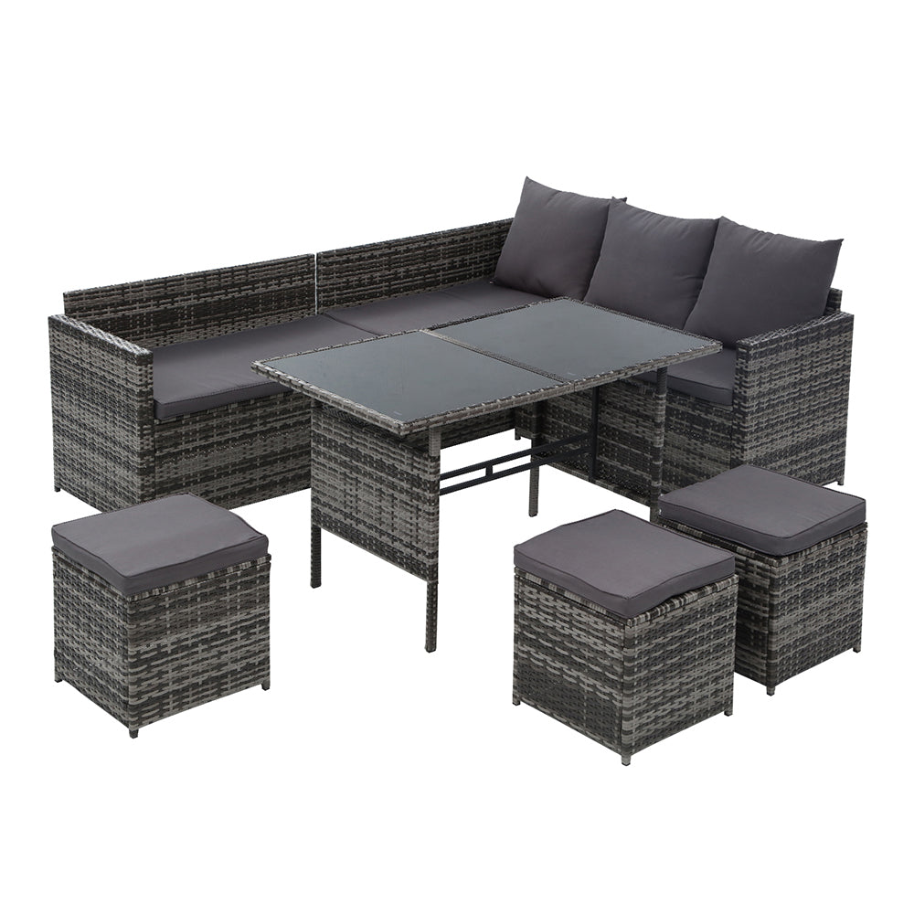 Gardeon Outdoor Furniture Dining Setting Sofa Set Wicker 9 Seater Storage Cover Mixed Grey-Furniture > Outdoor-PEROZ Accessories