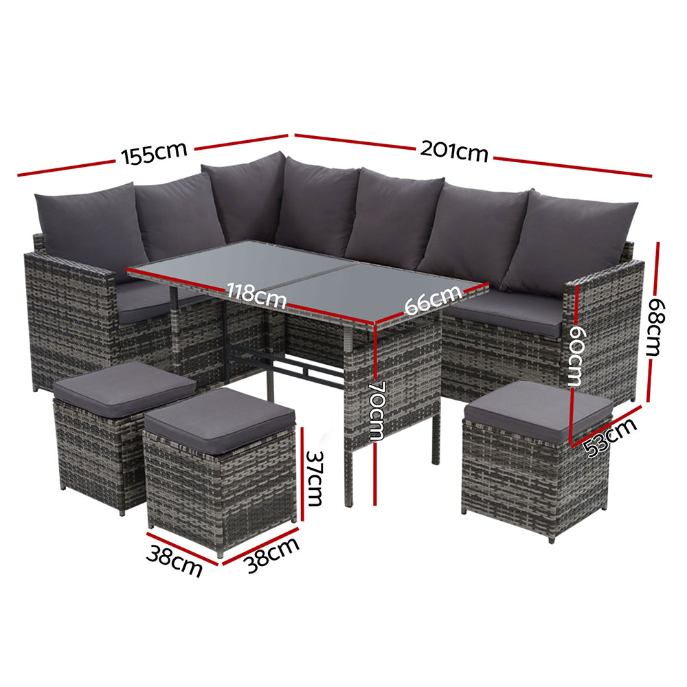 Gardeon Outdoor Furniture Dining Setting Sofa Set Wicker 9 Seater Storage Cover Mixed Grey-Furniture > Outdoor-PEROZ Accessories