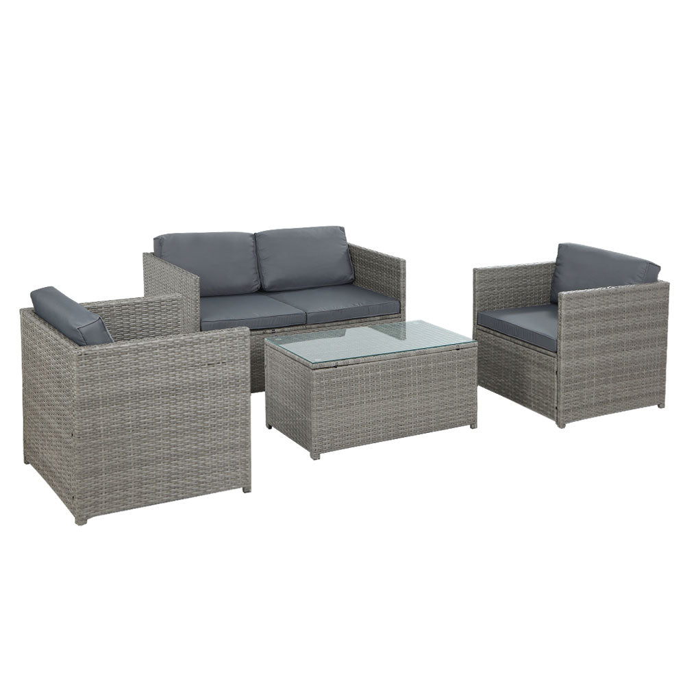 Gardeon 4-Piece Outdoor Sofa Set Wicker Couch Lounge Setting Grey-Furniture &gt; Outdoor-PEROZ Accessories