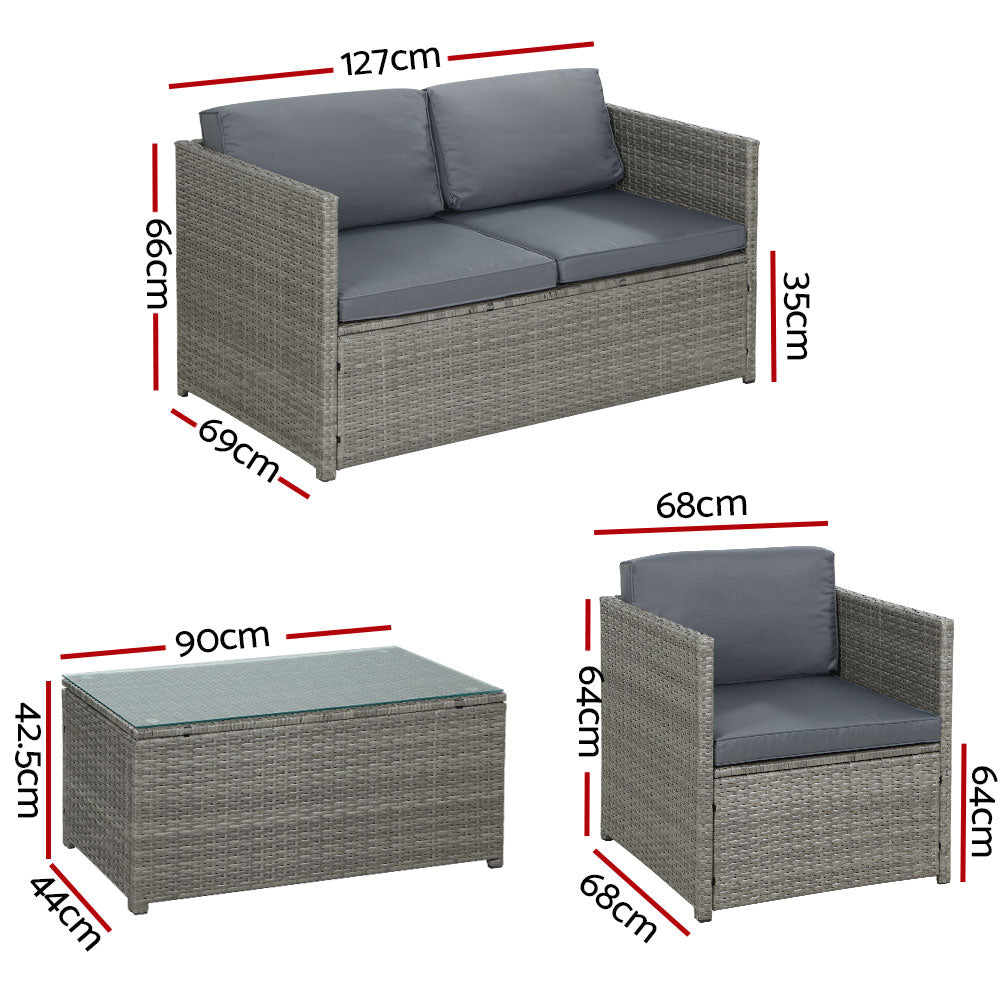Gardeon 4-Piece Outdoor Sofa Set Wicker Couch Lounge Setting Grey-Furniture > Outdoor-PEROZ Accessories