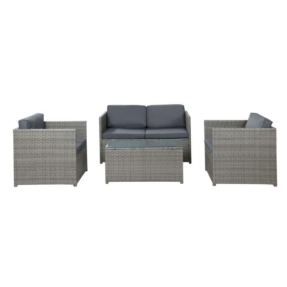 Gardeon 4-Piece Outdoor Sofa Set Wicker Couch Lounge Setting Grey-Furniture > Outdoor-PEROZ Accessories