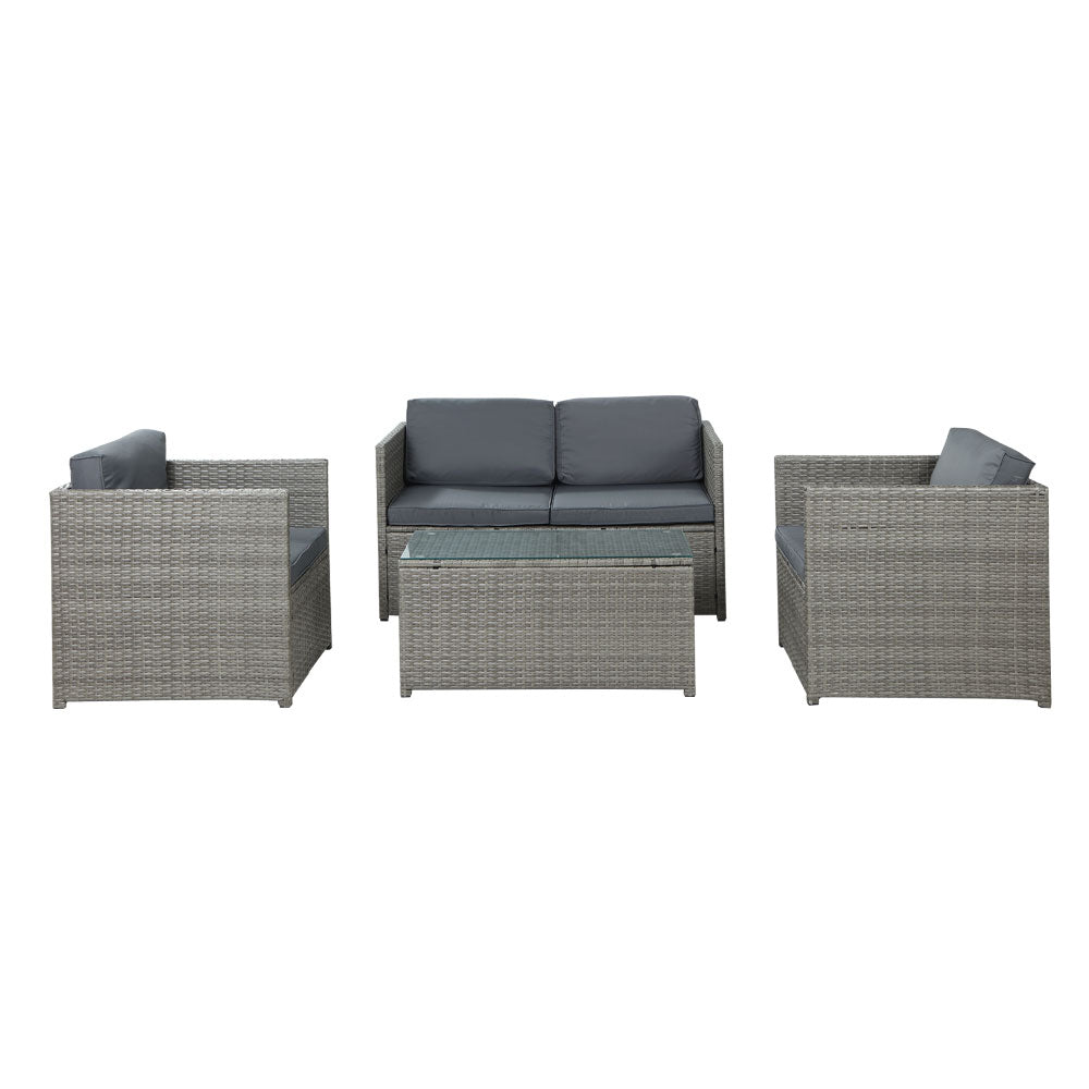 Gardeon 4-Piece Outdoor Sofa Set Wicker Couch Lounge Setting Grey-Furniture &gt; Outdoor-PEROZ Accessories