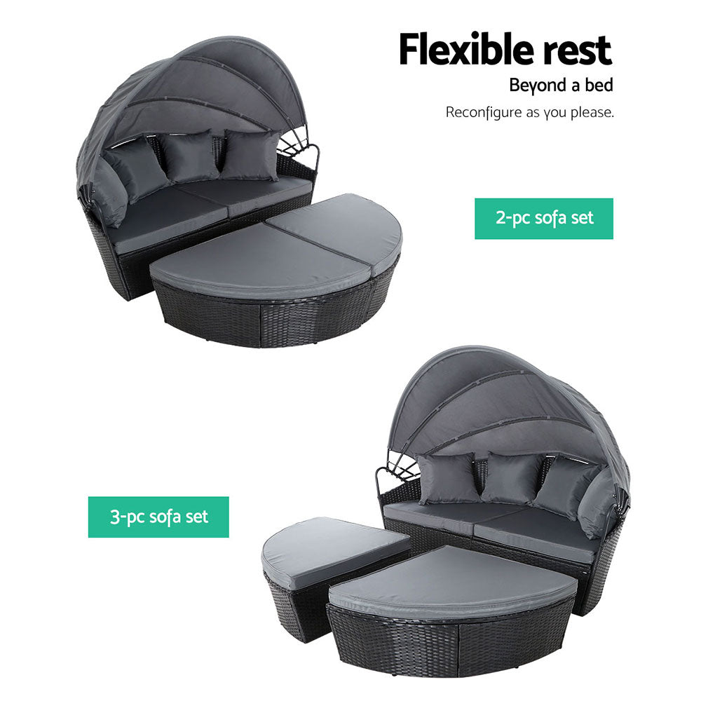 Gardeon Sun Lounge Setting Wicker Lounger Day Bed Outdoor Furniture Patio Black-Sun Lounges-PEROZ Accessories