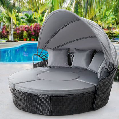 Gardeon Sun Lounge Setting Wicker Lounger Day Bed Patio Outdoor Furniture Black-Sun Lounges-PEROZ Accessories