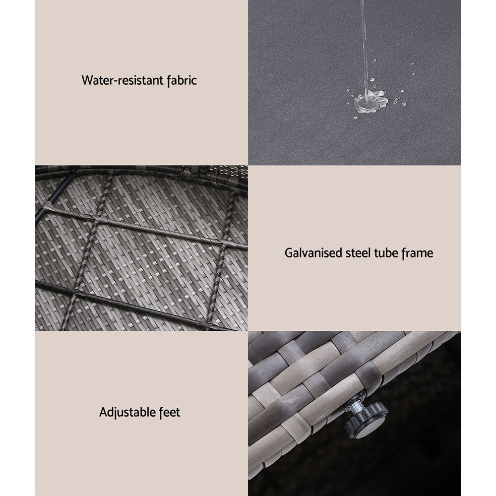 Gardeon Sun Lounge Setting Wicker Lounger Day Bed Patio Outdoor Furniture Grey-Sun Lounges-PEROZ Accessories