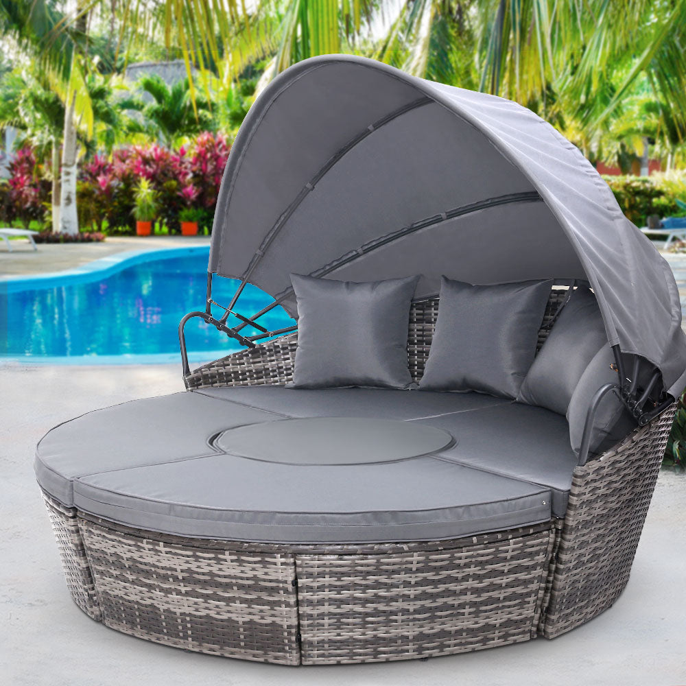 Gardeon Sun Lounge Setting Wicker Lounger Day Bed Patio Outdoor Furniture Grey-Sun Lounges-PEROZ Accessories