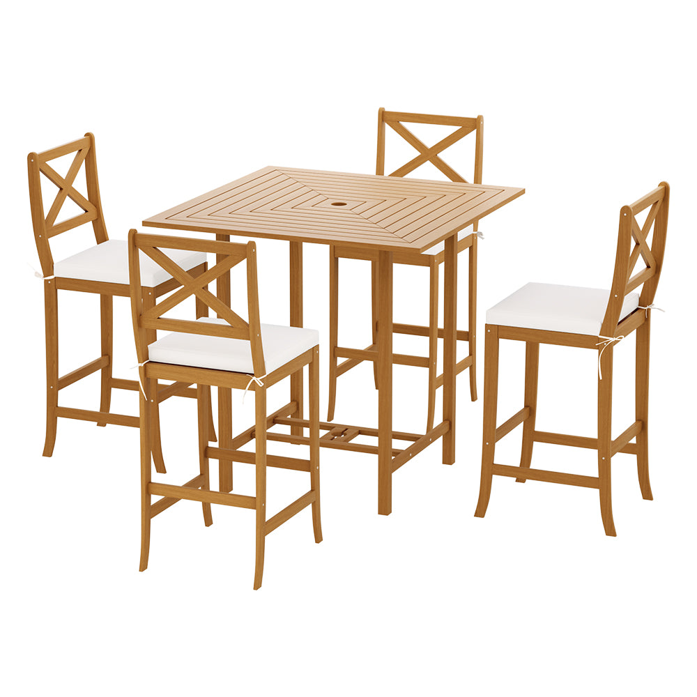 Gardeon 5pcs Outdoor Bar Table 4 Seater Stools Bistro Set Patio Acacia Wood-Furniture &gt; Outdoor-PEROZ Accessories
