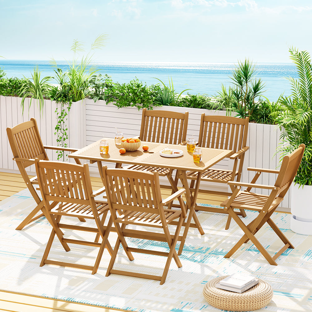 Gardeon 7PCS Outdoor Dining Set Garden Chairs Table Patio Foldable 6 Seater Wood-Furniture &gt; Outdoor-PEROZ Accessories