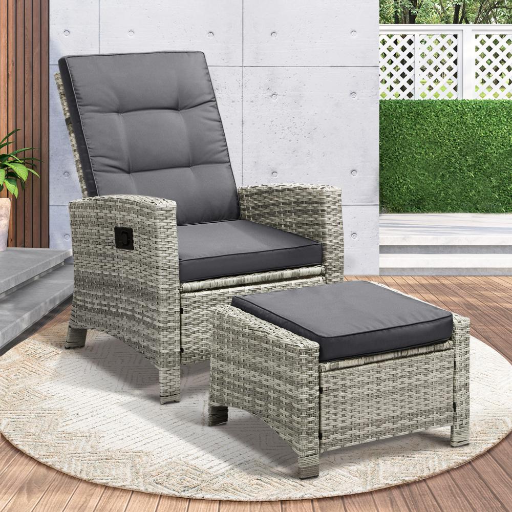 Livsip Recliner Chairs Sun lounge Outdoor Furniture Wicker Patio Garden Sofa-Outdoor Recliner-PEROZ Accessories