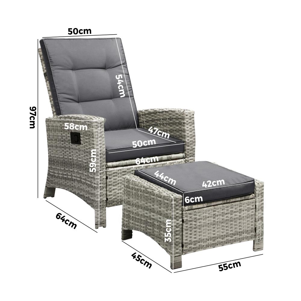 Livsip Recliner Chairs Sun lounge Outdoor Furniture Wicker Patio Garden Sofa-Outdoor Recliner-PEROZ Accessories