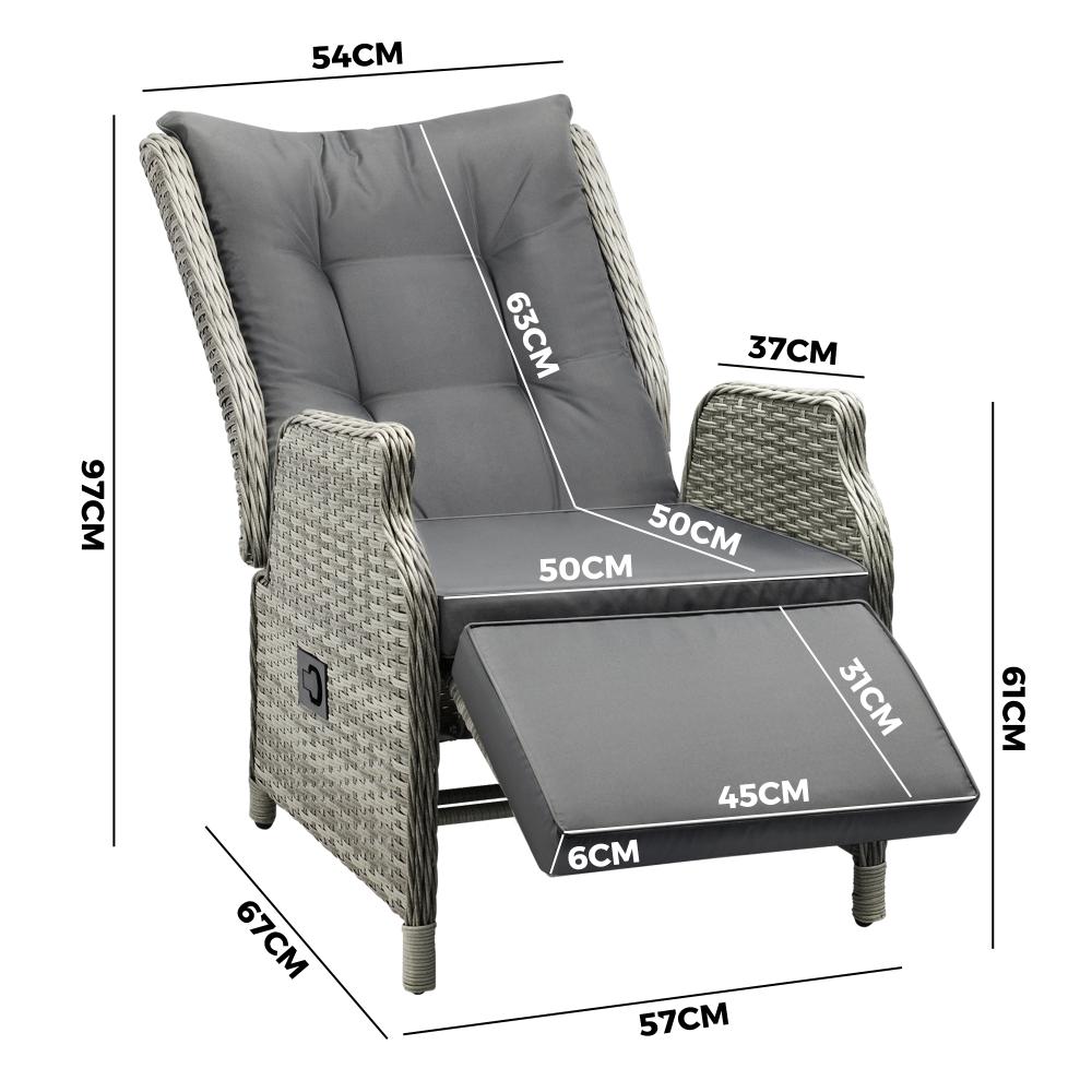 Livsip Recliner Chairs Outdoor Sun Lounge Wicker Garden Sofa Patio Furniture-Outdoor Recliner-PEROZ Accessories
