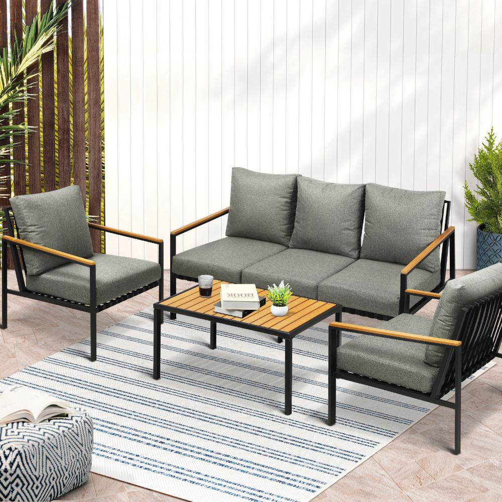Livsip Outdoor Furniture with Cushion, Patio Table and Chair Setting Black-Outdoor Patio Set-PEROZ Accessories