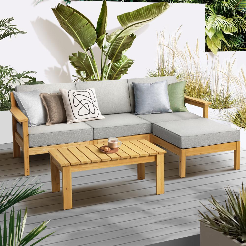 Livsip Outdoor Sofa Set Patio Furniture Wooden Table Chairs Garden Lounge 5Piece-Outdoor Sofa Set-PEROZ Accessories