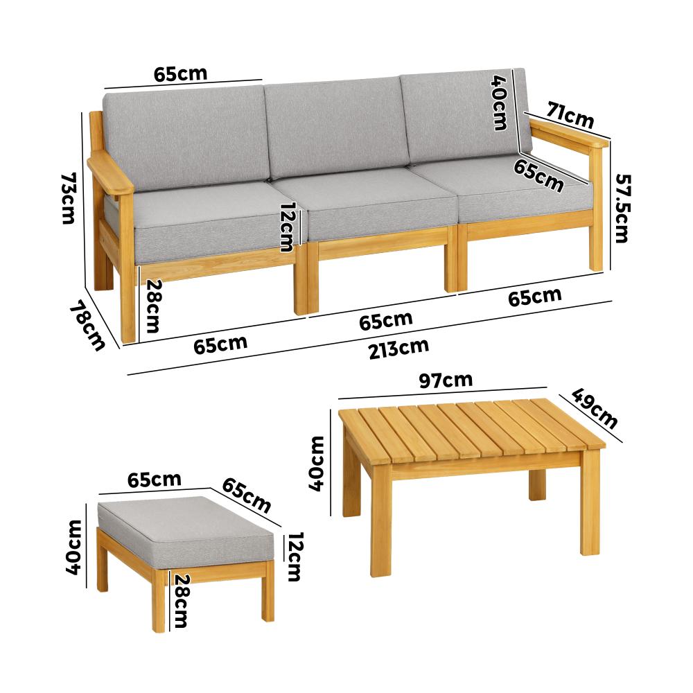 Livsip Outdoor Sofa Set Patio Furniture Wooden Table Chairs Garden Lounge 5Piece-Outdoor Sofa Set-PEROZ Accessories