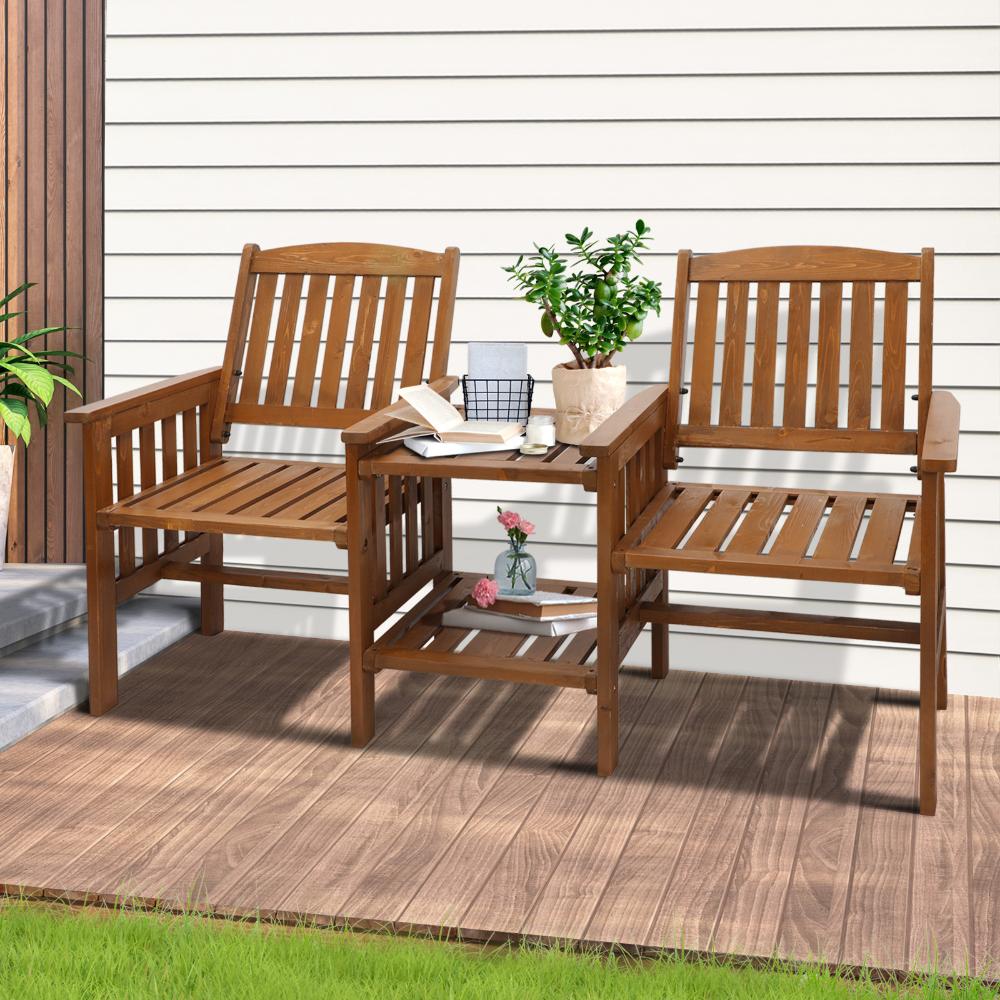 Livsip Wooden Garden Bench Chair & Table Loveseat Outdoor Furniture Patio-Outdoor Love Bench-PEROZ Accessories