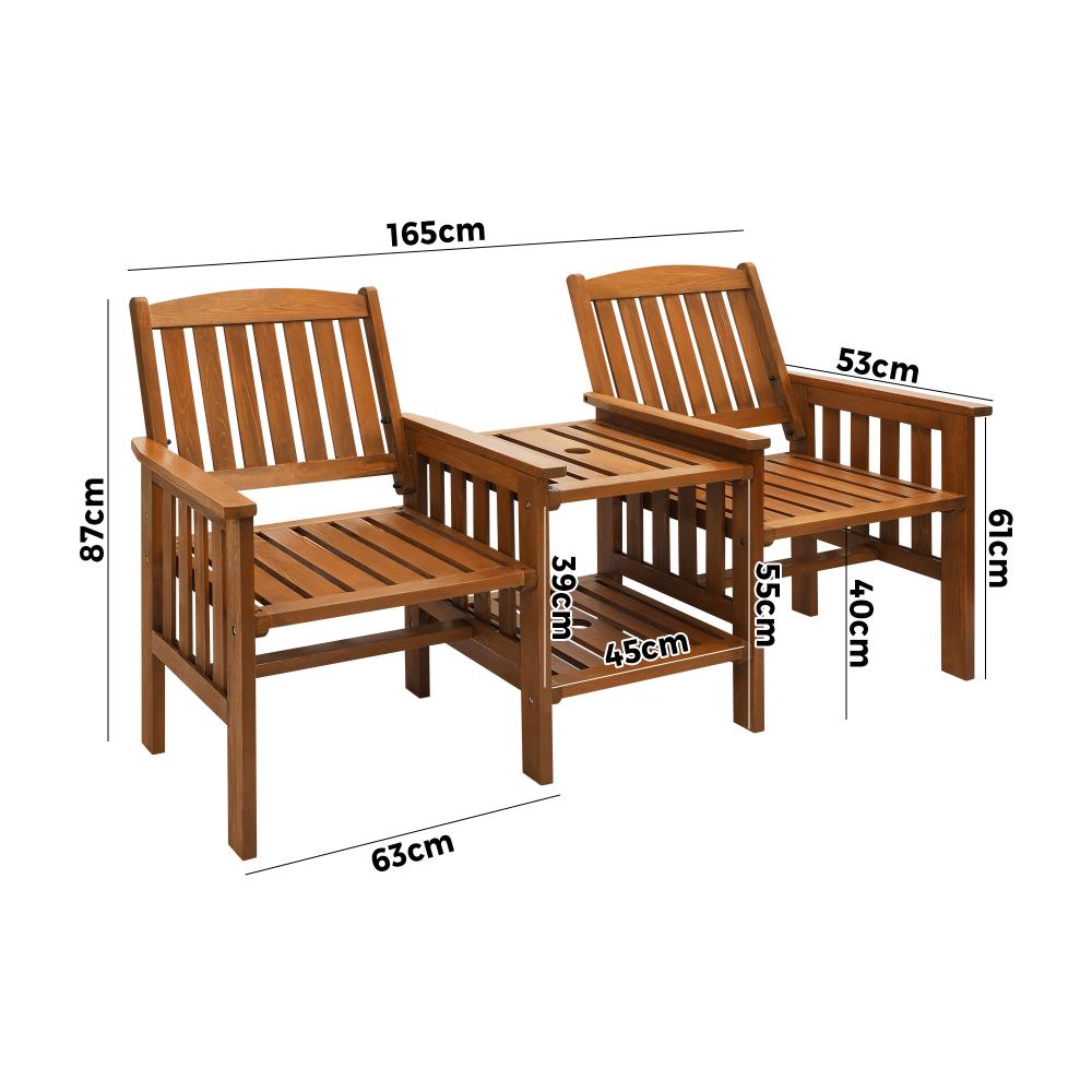 Livsip Wooden Garden Bench Chair & Table Loveseat Outdoor Furniture Patio-Outdoor Love Bench-PEROZ Accessories
