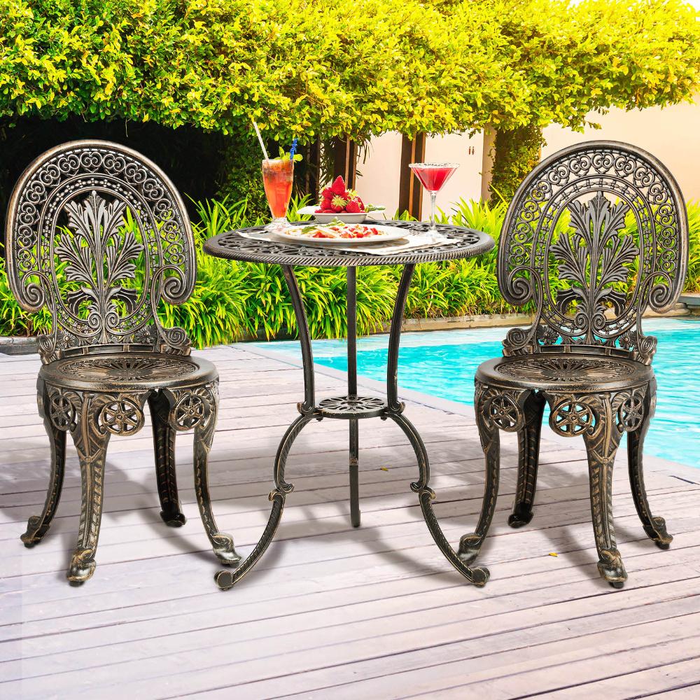 Livsip Outdoor Furniture Bistro Set 3pcs Chair Table Cast Aluminium Patio Garden-Outdoor Patio Set-PEROZ Accessories