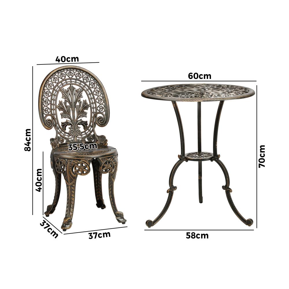 Livsip Outdoor Furniture Bistro Set 3pcs Chair Table Cast Aluminium Patio Garden-Outdoor Patio Set-PEROZ Accessories