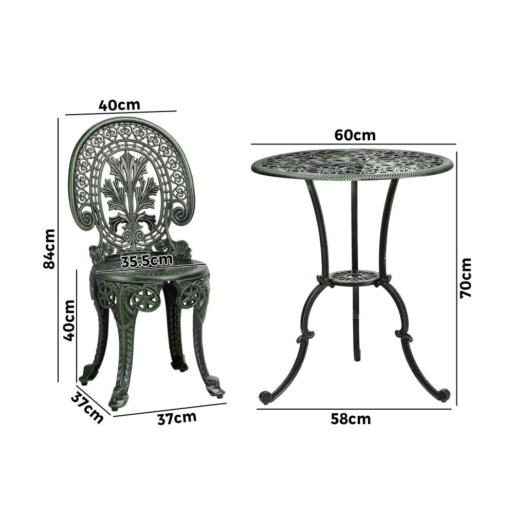 Livsip Bistro Setting Outdoor Cast Aluminium Table Chair Garden Furniture 3Piece-Outdoor Patio Set-PEROZ Accessories