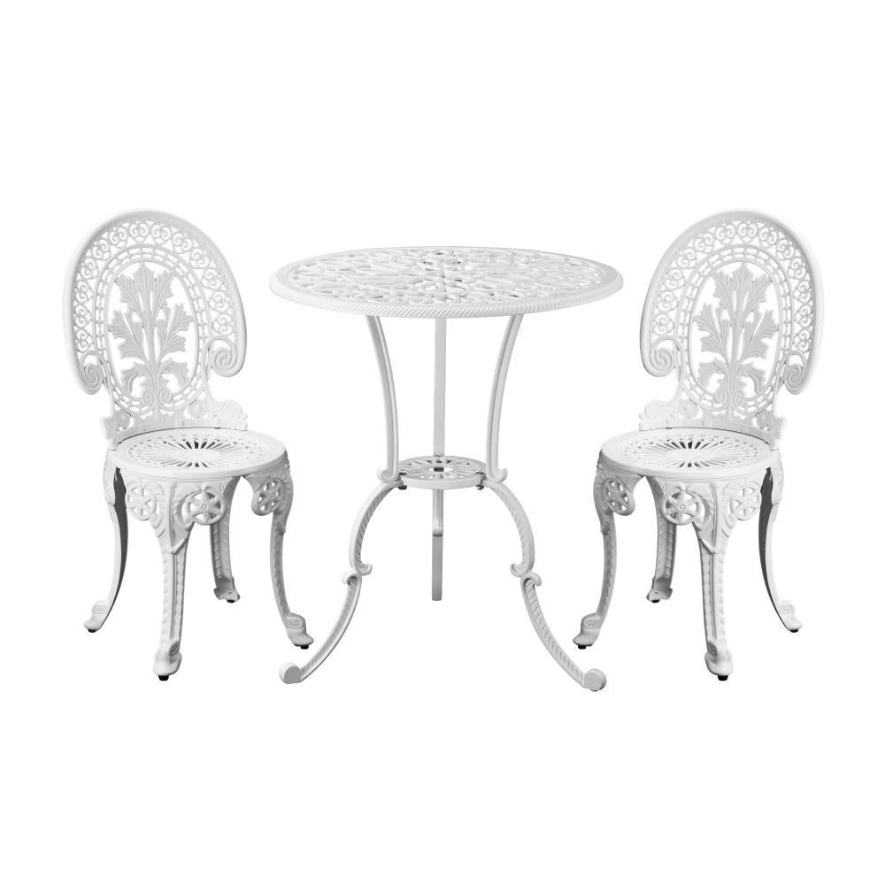 Livsip Outdoor Bistro Setting Cast Aluminium Table and Chair 3PCS Patio Set-Outdoor Patio Set-PEROZ Accessories