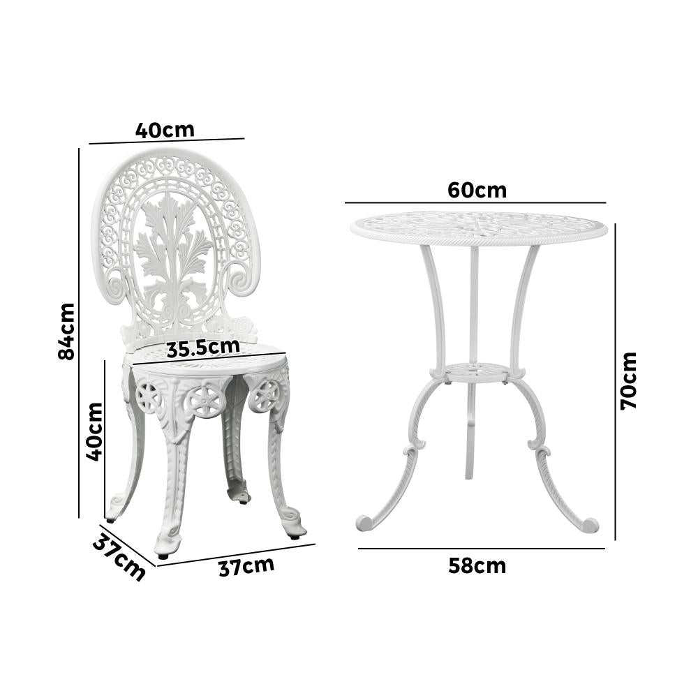 Livsip Outdoor Bistro Setting Cast Aluminium Table and Chair 3PCS Patio Set-Outdoor Patio Set-PEROZ Accessories