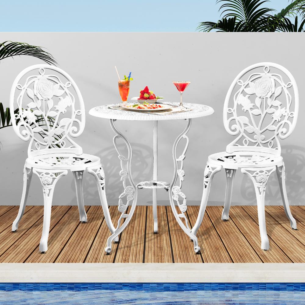 Livsip Outdoor Setting 3 Piece Bistro Chairs Table Set Cast Aluminum Patio Rose-Outdoor Patio Set-PEROZ Accessories