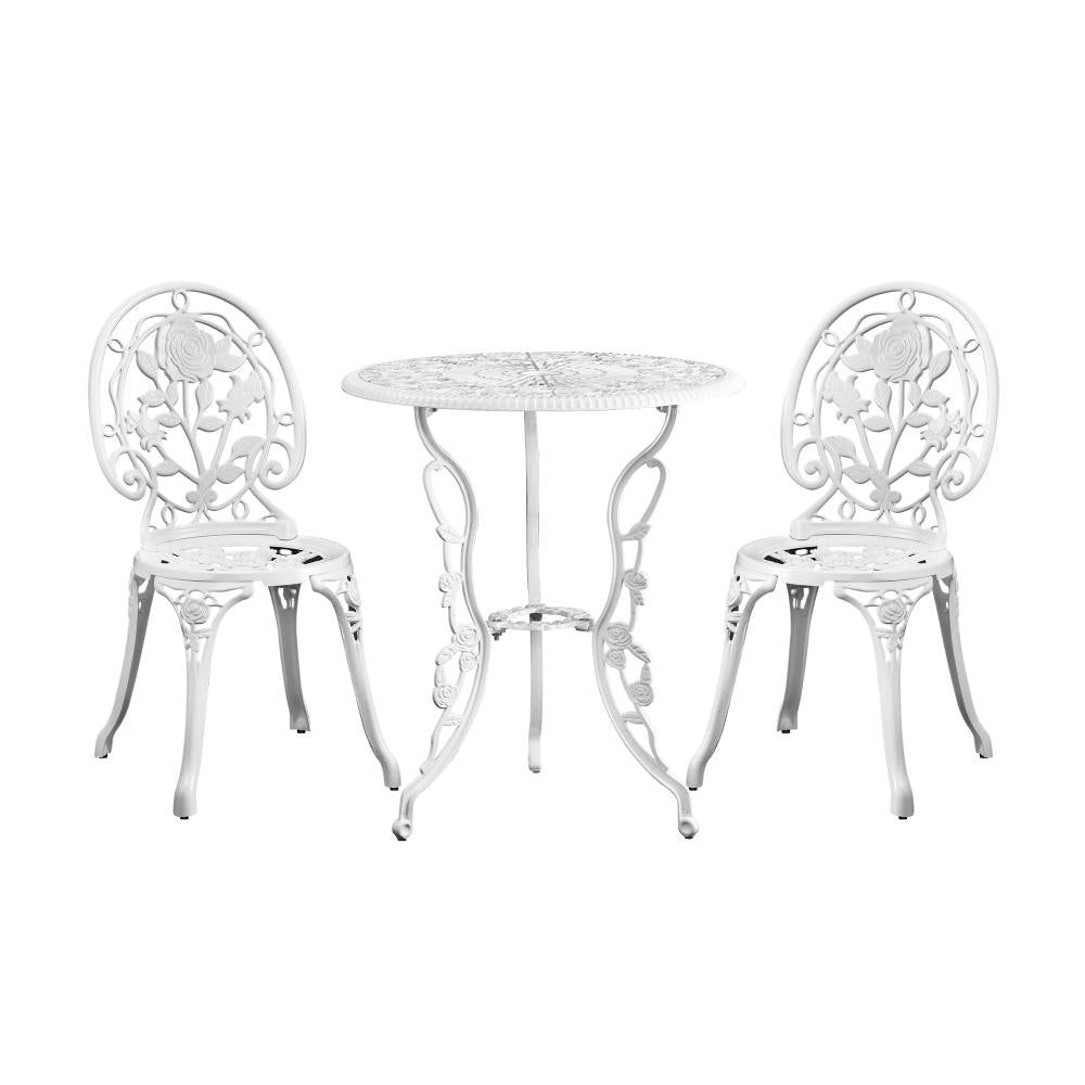 Livsip Outdoor Setting 3 Piece Bistro Chairs Table Set Cast Aluminum Patio Rose-Outdoor Patio Set-PEROZ Accessories