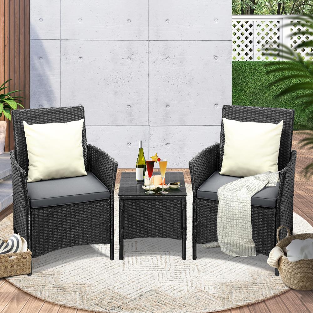 Livsip Outdoor Furniture 3 Piece Wicker Bistro Set Patio Chairs Table Garden-Outdoor Patio Set-PEROZ Accessories