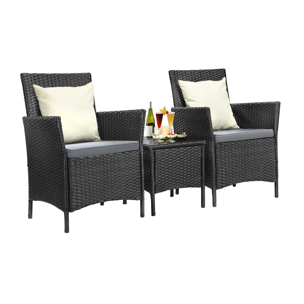 Livsip Outdoor Furniture 3 Piece Wicker Bistro Set Patio Chairs Table Garden-Outdoor Patio Set-PEROZ Accessories