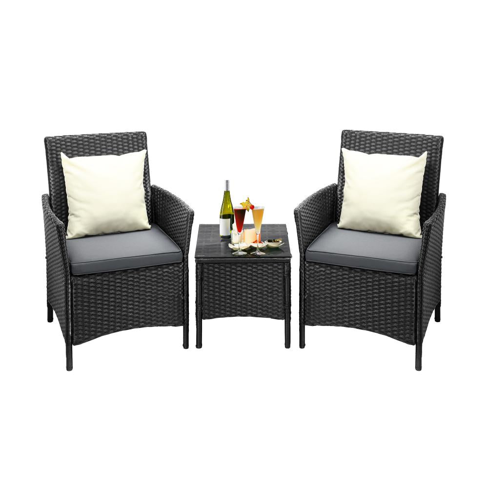 Livsip Outdoor Furniture 3 Piece Wicker Bistro Set Patio Chairs Table Garden-Outdoor Patio Set-PEROZ Accessories