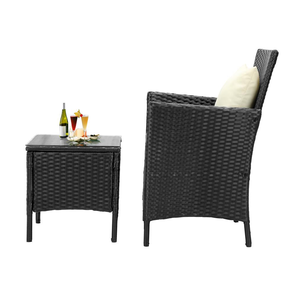 Livsip Outdoor Furniture 3 Piece Wicker Bistro Set Patio Chairs Table Garden-Outdoor Patio Set-PEROZ Accessories