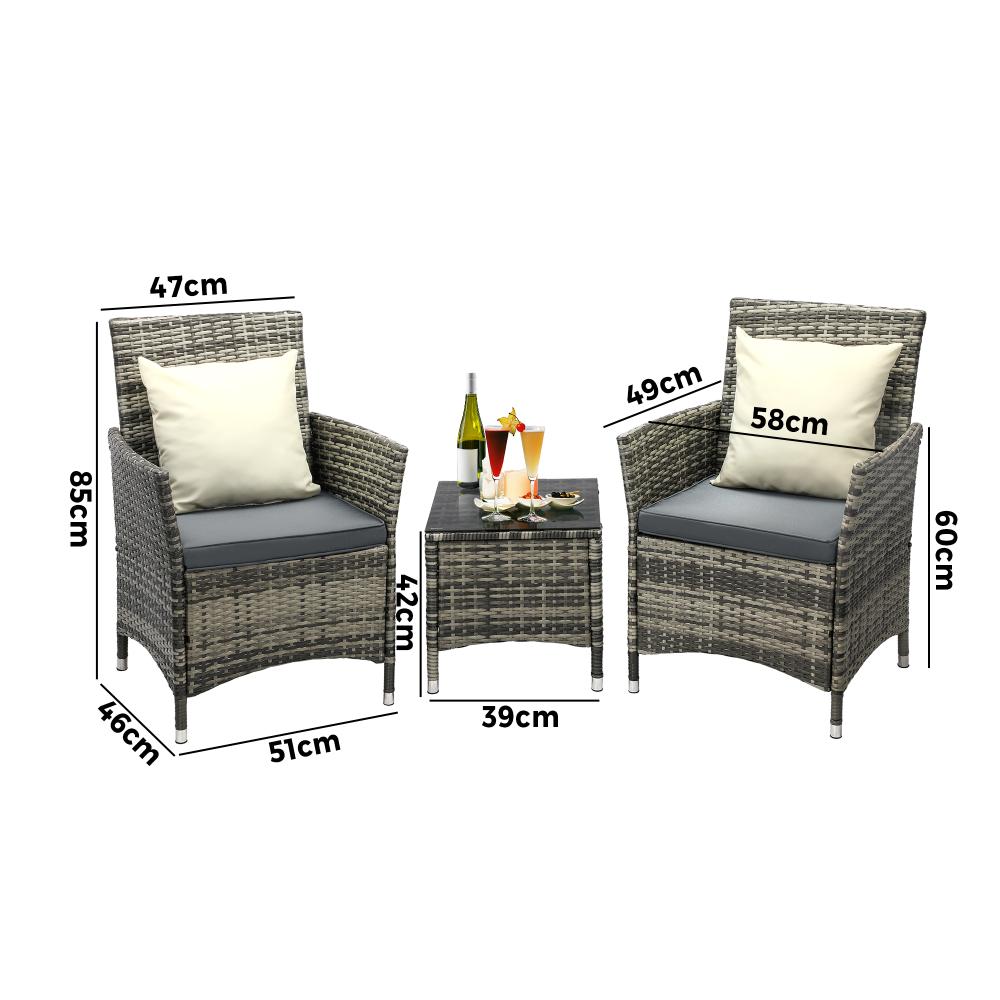 Livsip Outdoor Furniture Setting 3 Piece Wicker Bistro Set Patio Chairs Table-Outdoor Patio Set-PEROZ Accessories