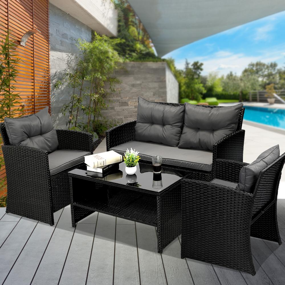 Livsip Outdoor Furniture Lounge Setting 4Piece Wicker Sofa Chair Table Patio Set-Outdoor Patio Set-PEROZ Accessories