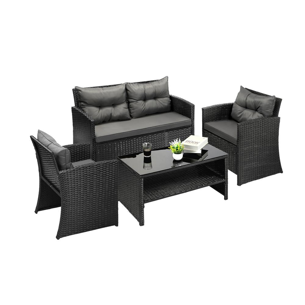 Livsip Outdoor Furniture Lounge Setting 4Piece Wicker Sofa Chair Table Patio Set-Outdoor Patio Set-PEROZ Accessories