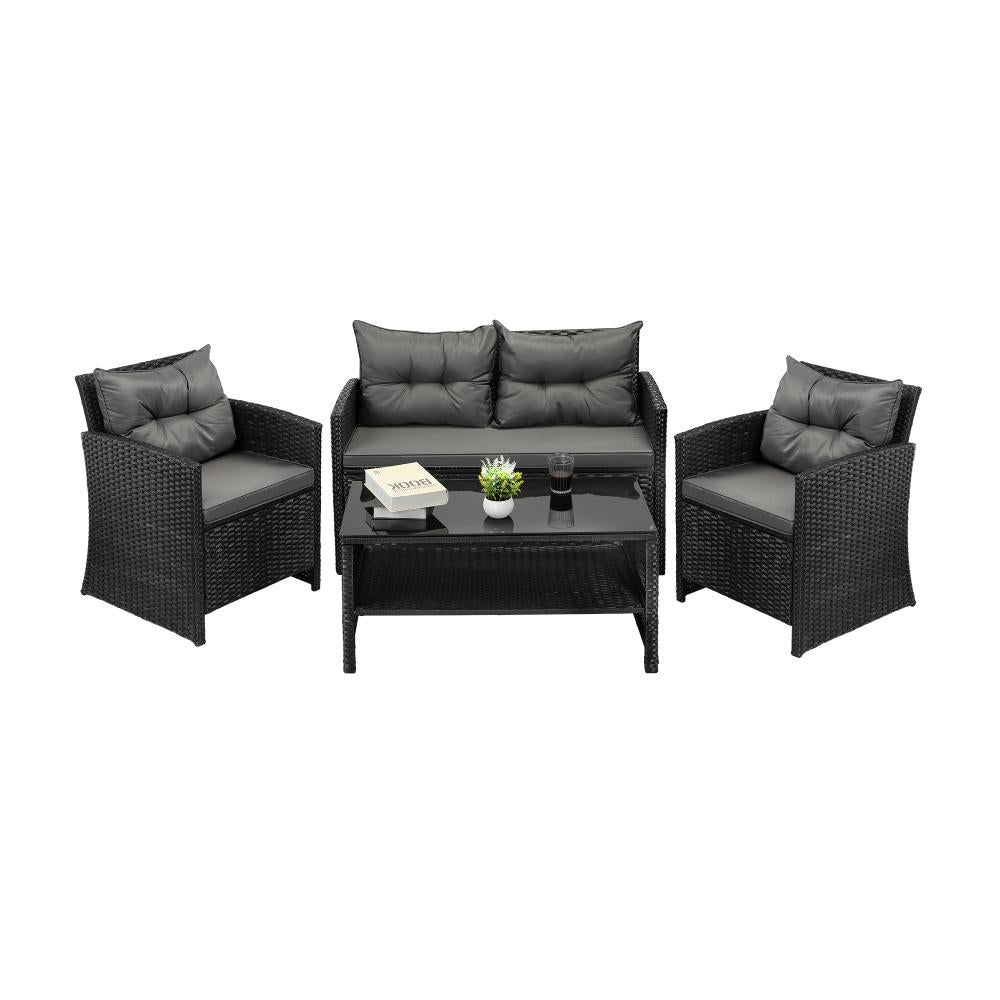 Livsip Outdoor Furniture Lounge Setting 4Piece Wicker Sofa Chair Table Patio Set-Outdoor Patio Set-PEROZ Accessories