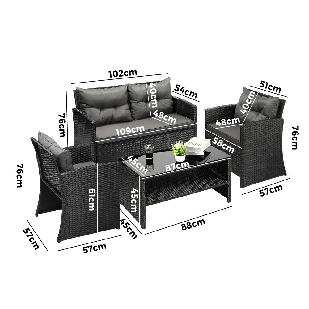 Livsip Outdoor Furniture Lounge Setting 4Piece Wicker Sofa Chair Table Patio Set-Outdoor Patio Set-PEROZ Accessories