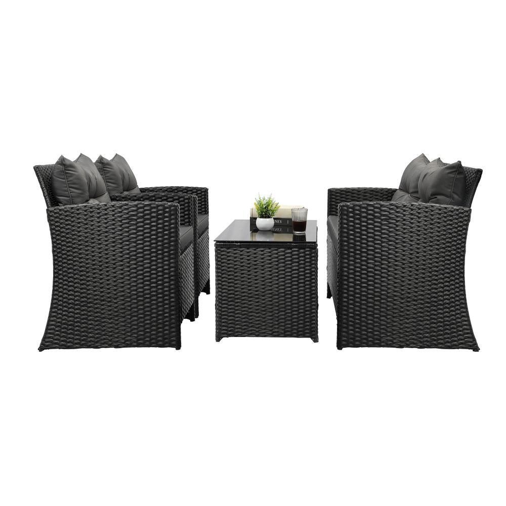 Livsip Outdoor Furniture Lounge Setting 4Piece Wicker Sofa Chair Table Patio Set-Outdoor Patio Set-PEROZ Accessories